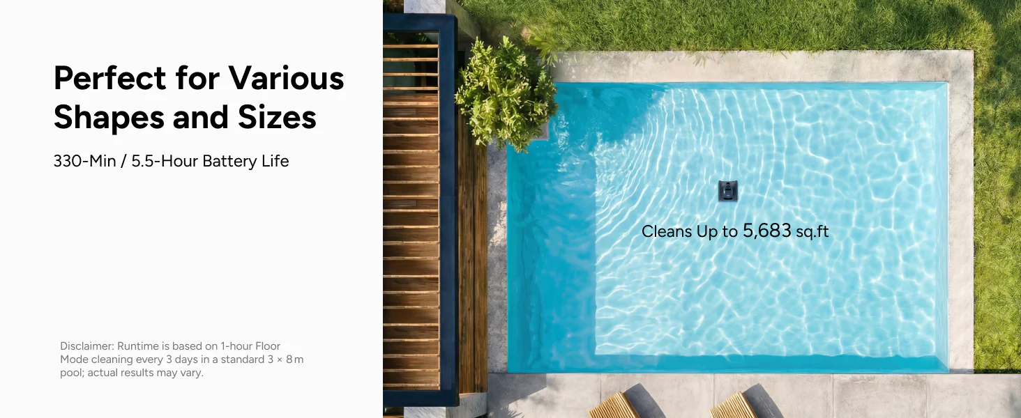 Robot limpiafondos sin cables iGarden ideal para cualquier forma de piscina, con 330 minutos de autonomía para hasta 528 m².