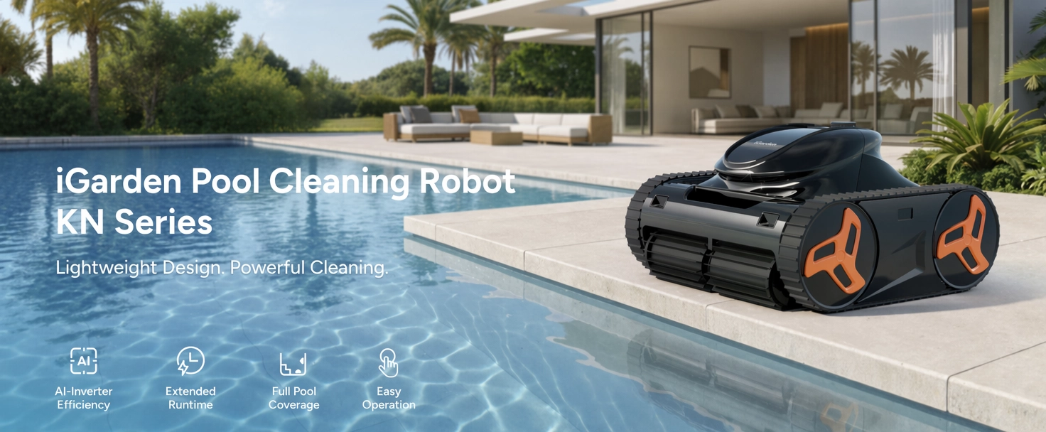 Robot limpiador de piscinas sin cable iGarden KN Series para piscinas modernas con succión potente y cobertura total