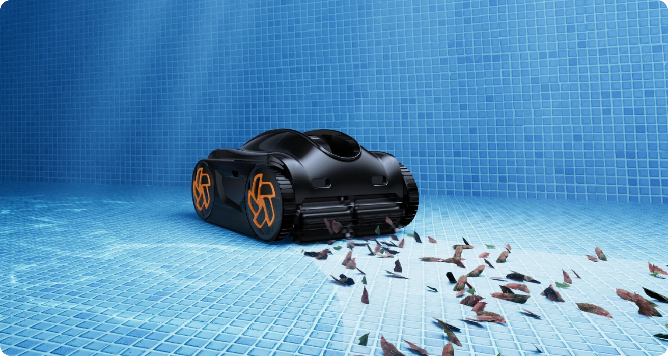 iGarden Pool Cleaner K Series vacuuming leaves for up to 10 days of automated cleaning