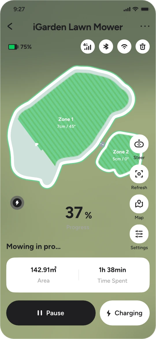 iGarden L AWD Series robotic lawn mower can use APP to control custom cutting setting