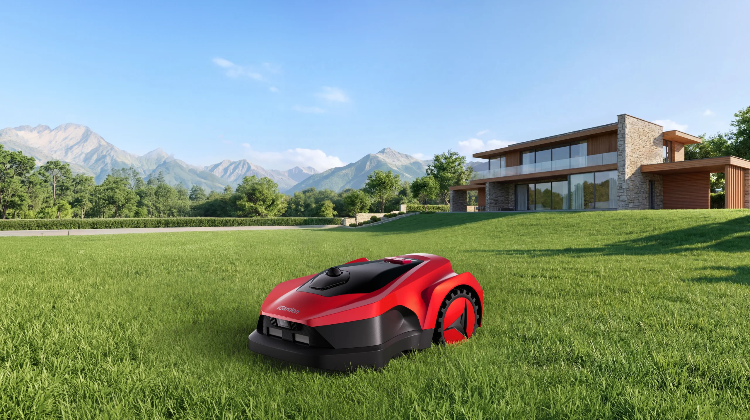 iGarden L AWD Series robotic lawn mower operating on a pristine lawn