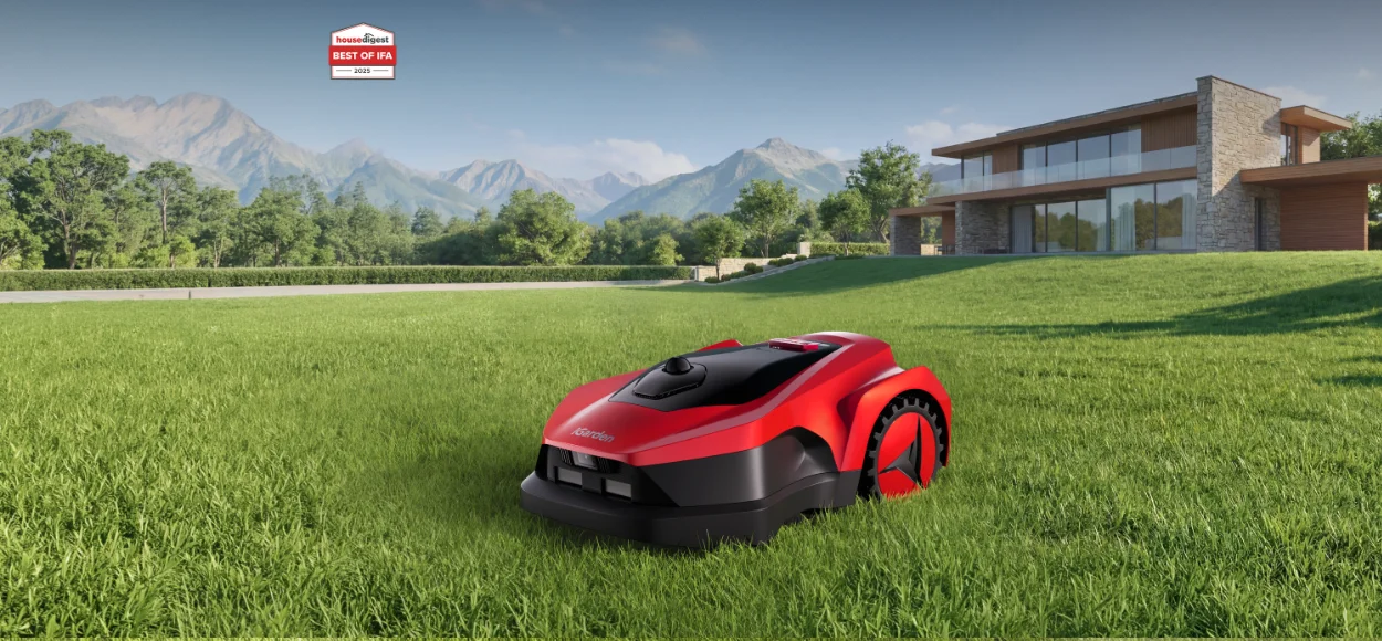 iGarden Lawn Mower L AWD Series wire-free robot mower conquering steep slopes
