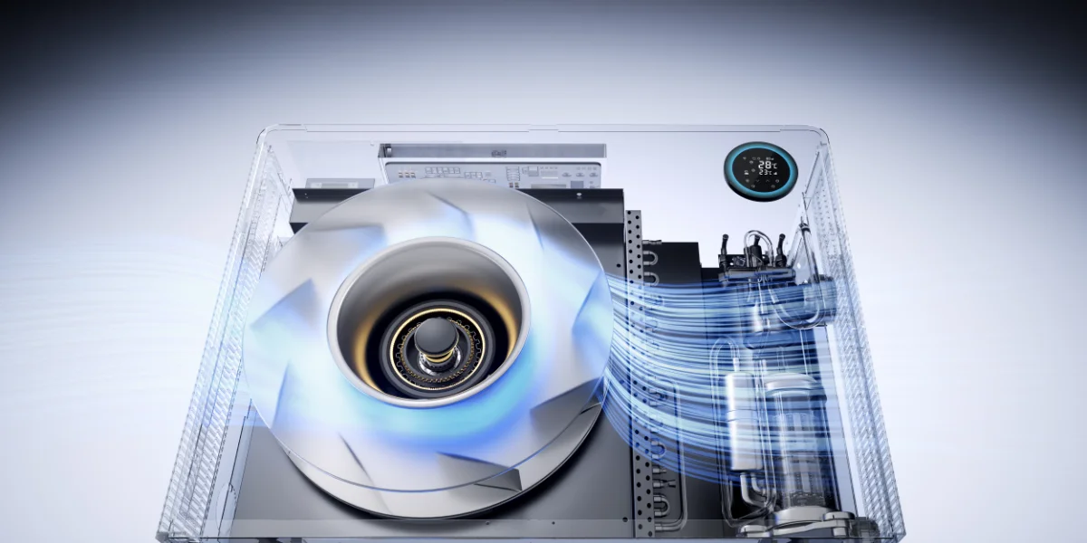 An illustration of the iGarden Samrt Pool Heat Pump M30 with InverPad Turbo technology inside