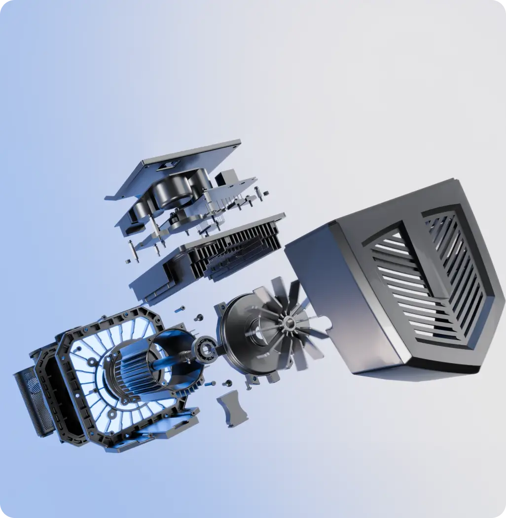 Exploded view of the iGarden P Series pool pump showing its durable internal construction, backed by 5 years of protection