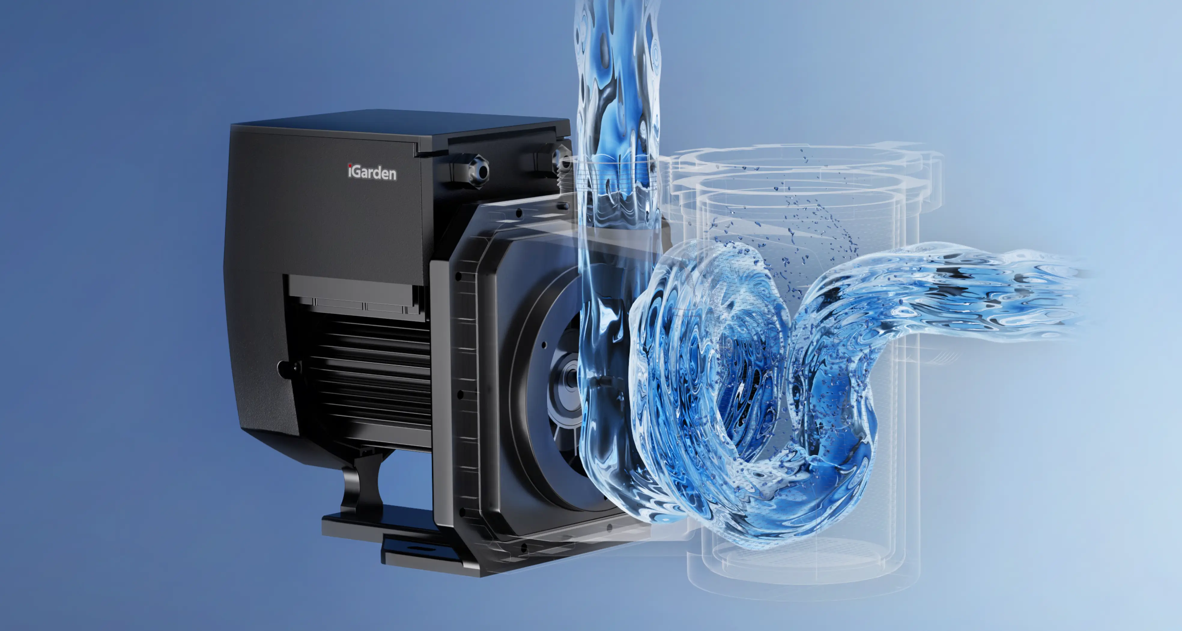 iGarden P Series pool pump circulating pool water quietly at night — only 36 dBA, 23 times quieter than the industry level