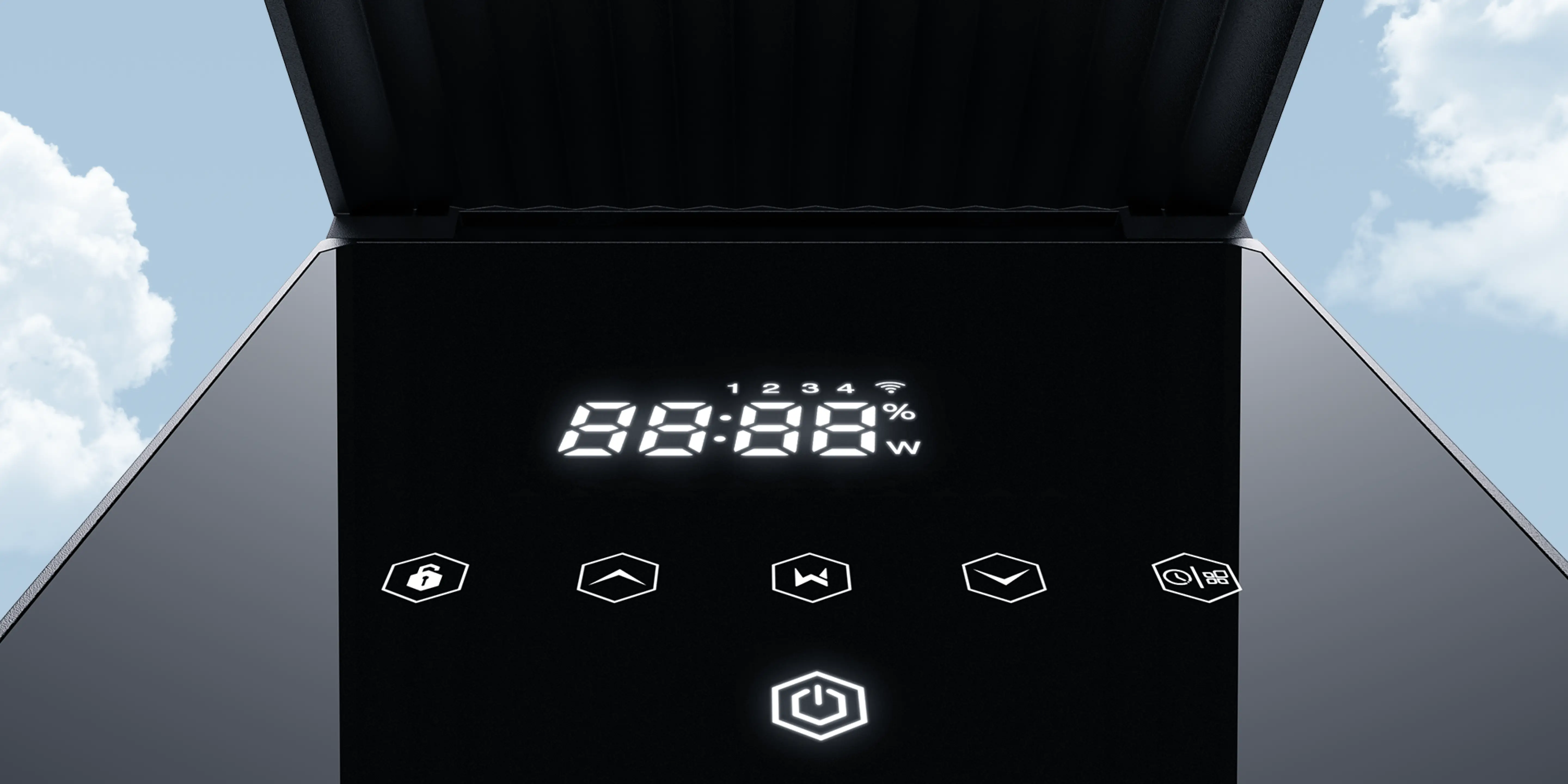 Close-up of the iGarden P Series pool pump touchscreen display for 30%-100% speed control, timer mode and one-click backwash