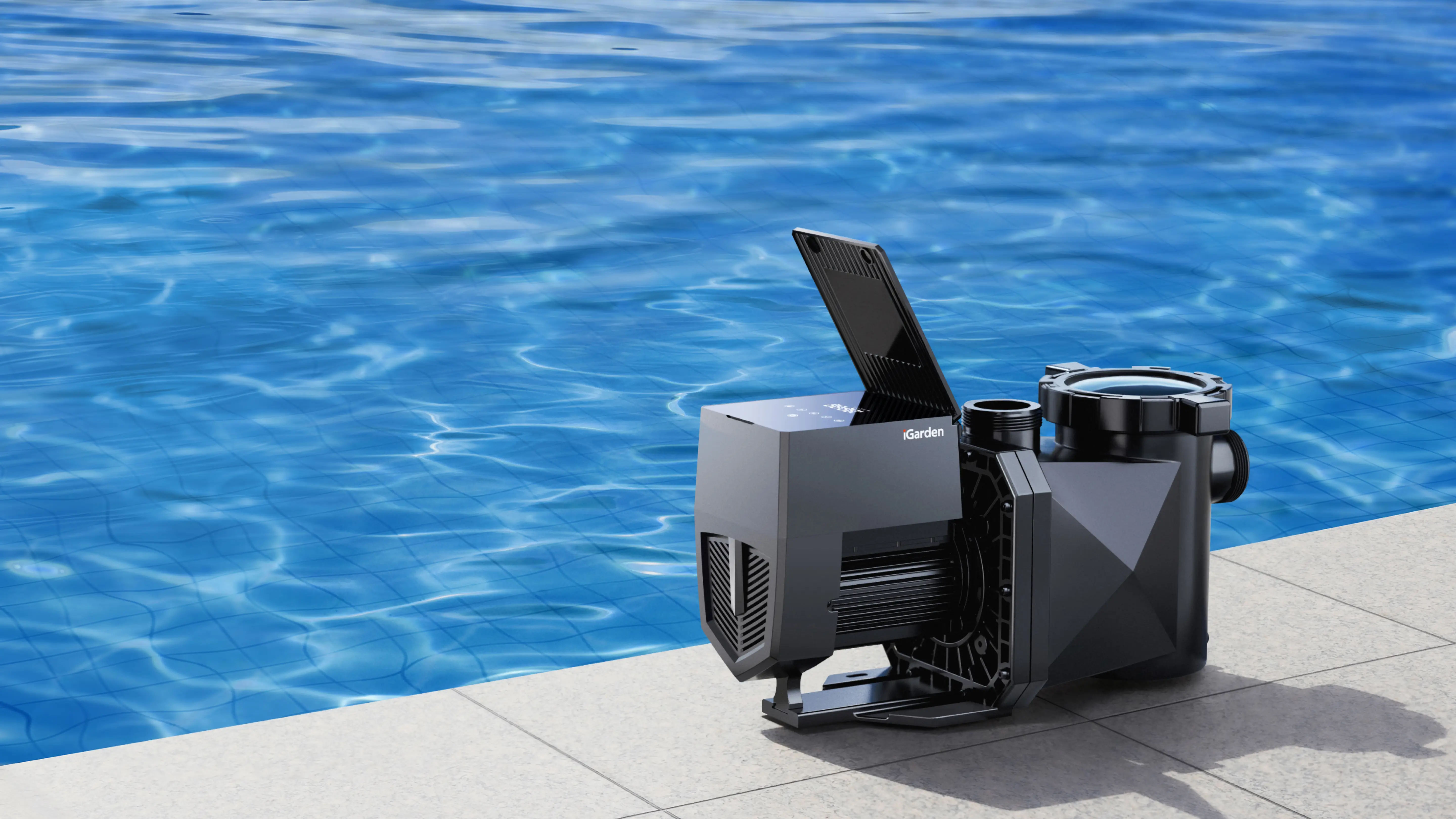 iGarden Pool Water Pump P Series installed beside a backyard pool