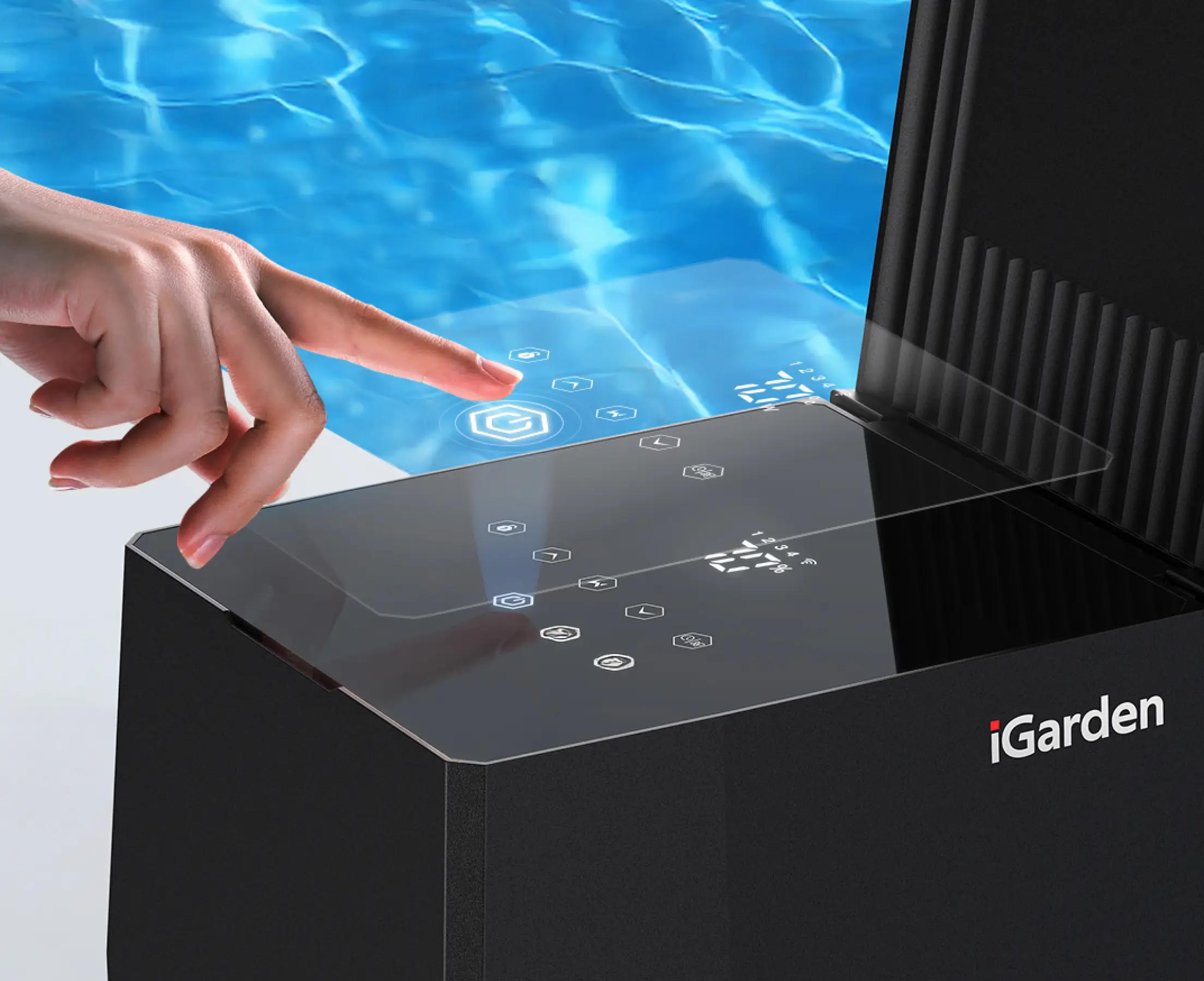 Using the full touchscreen of the iGarden P Series pool pump to set operating modes effortlessly by the pool